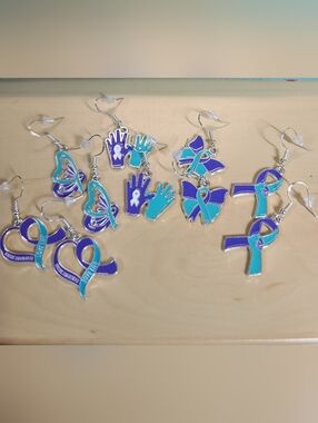 Suicide Awareness Dangle Earrings Teal Purple Silver tone - Show Support NWT